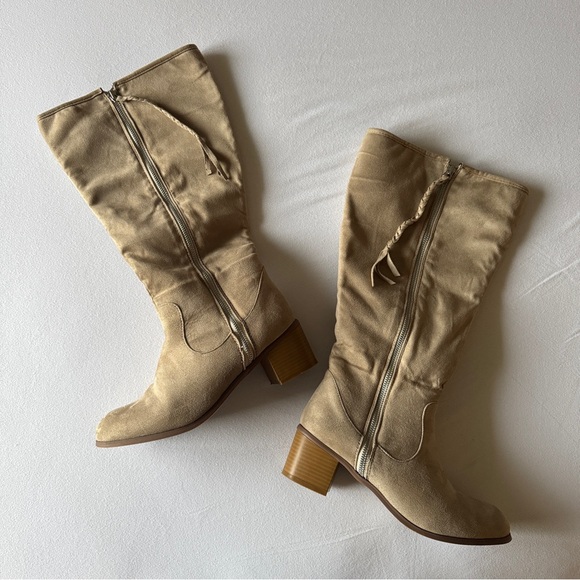 Journee Collection Suede Knee-High Boots | Wide Calf | Block Heel | 9.5 - Picture 4 of 6